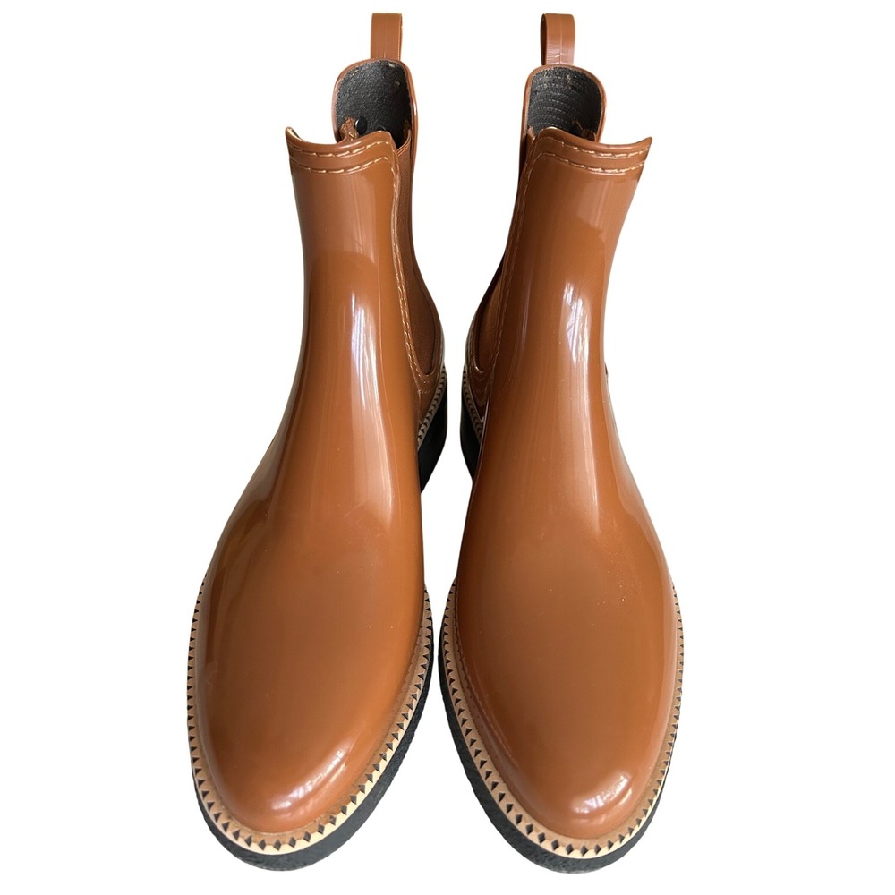 Lemon Jelly Womens Caramel Brown Chelsea Rain Boots Rubber Ankle Boots Size 7.5